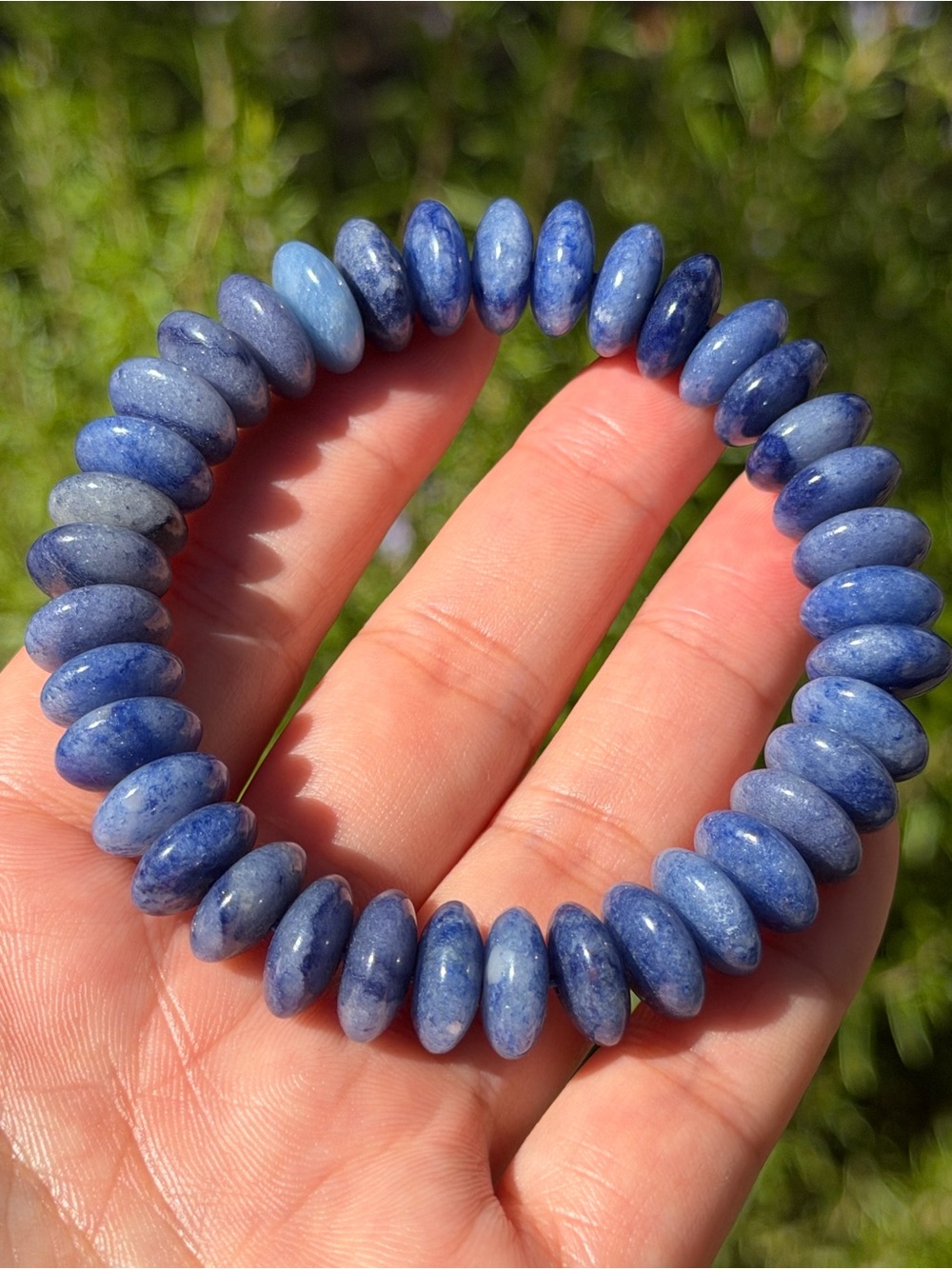 12.5mm Blue Aventurine Disk Bead 7 IN Stretch Bracelet 2602 - Picture 2 of 8